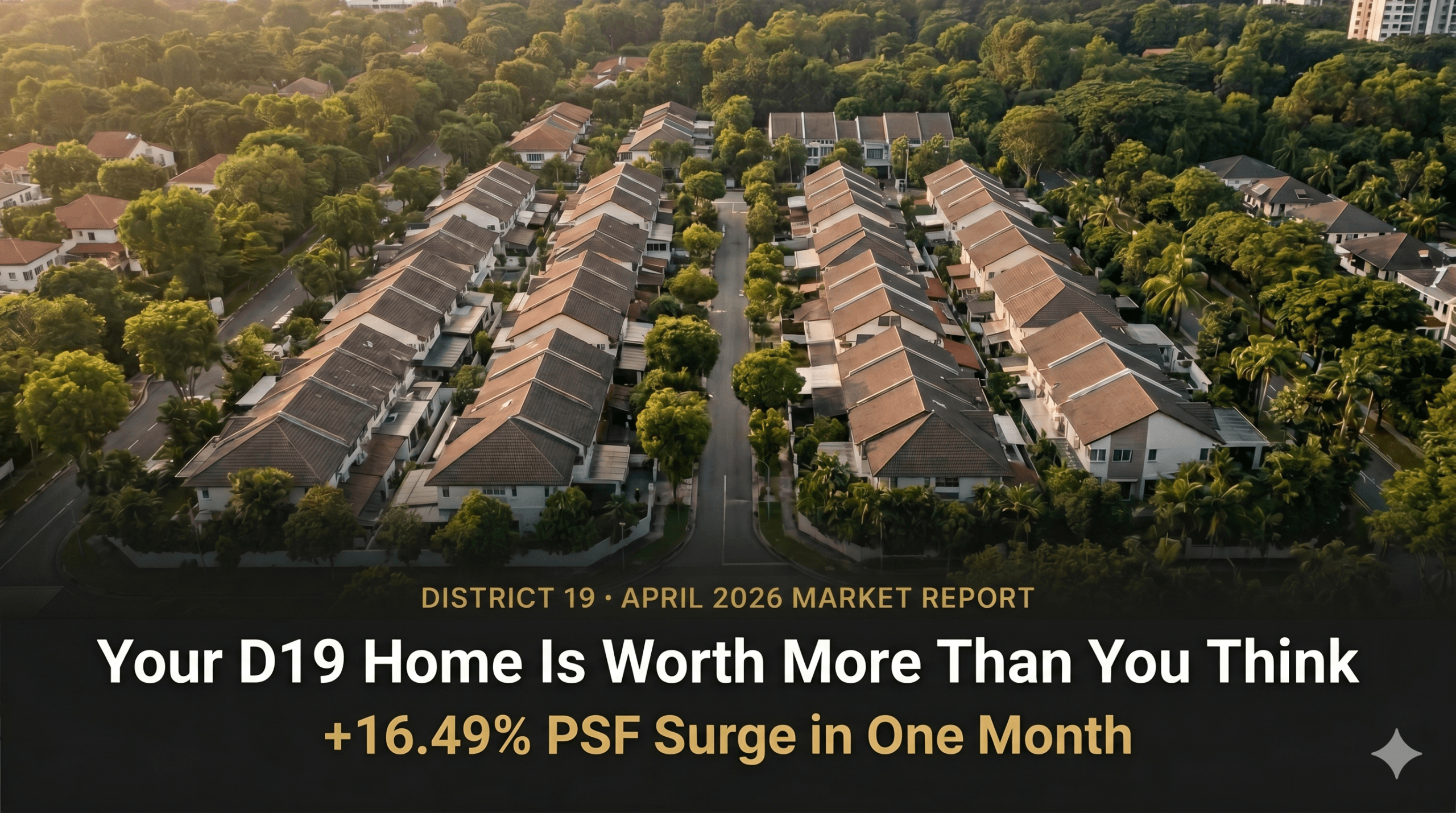 Aerial view of D19 Serangoon Garden landed property estate showing terrace and semi-detached houses April 2026 market report